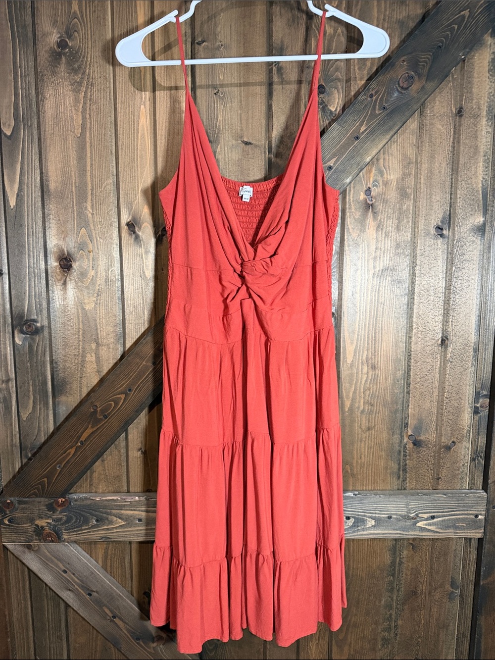 Kismet Coral Red Twist-Front Tiered Mini Dress